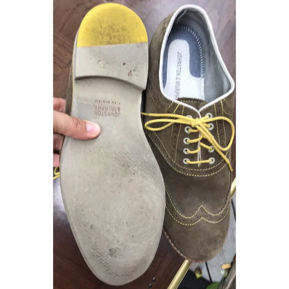 $135 Johnston & Murphy Lace Up Brown Suede Leather Shoes Oxford Men 10.5 M